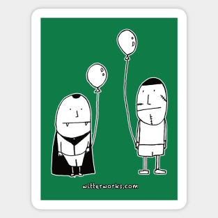 Funny Dracula & Frankenstein with Balloons Sticker